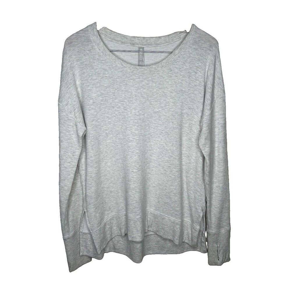 Athleta Coaster Luxe Sweatshirt Womens Medium Gray Crewneck Side Slit Thumbholes